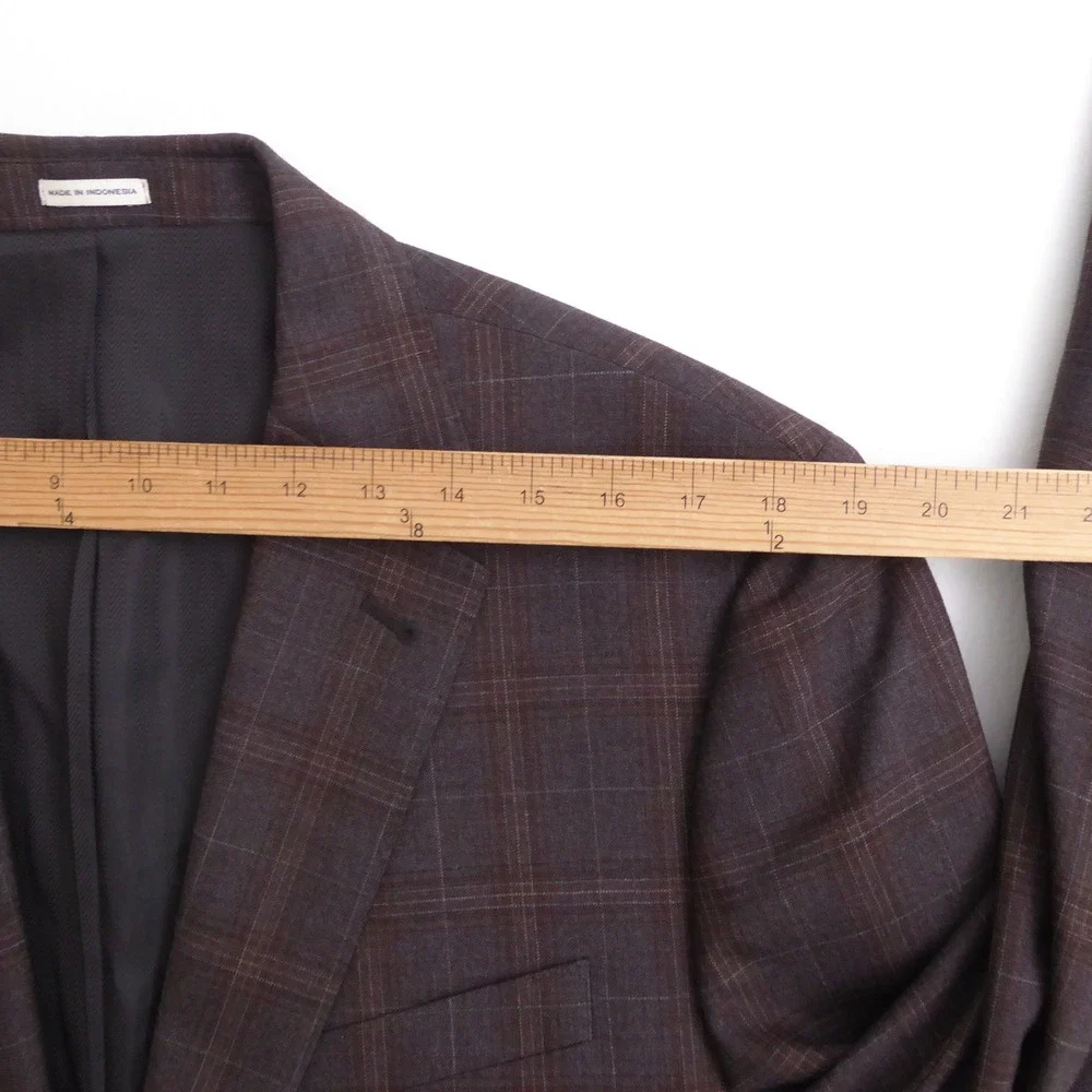 Joseph Abboud Mens Blazer Jacket Brown Plaid 100% Wool 42 Regular